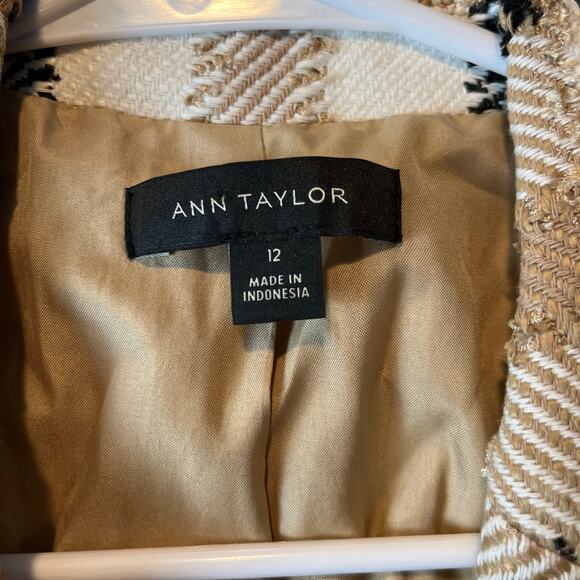 Ann Taylor NEWBURY Plaid Blazer Check One Button Fringe Sz 12 Career Preppy - Picture 5 of 6